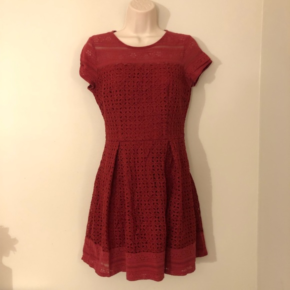 Francesca's Red Lace Fit & Flare Dress Size Small - Picture 2 of 11